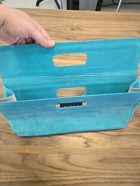 Furla teal leather clutch , Handbag Leather Made In Italy - Picture 7 of 13